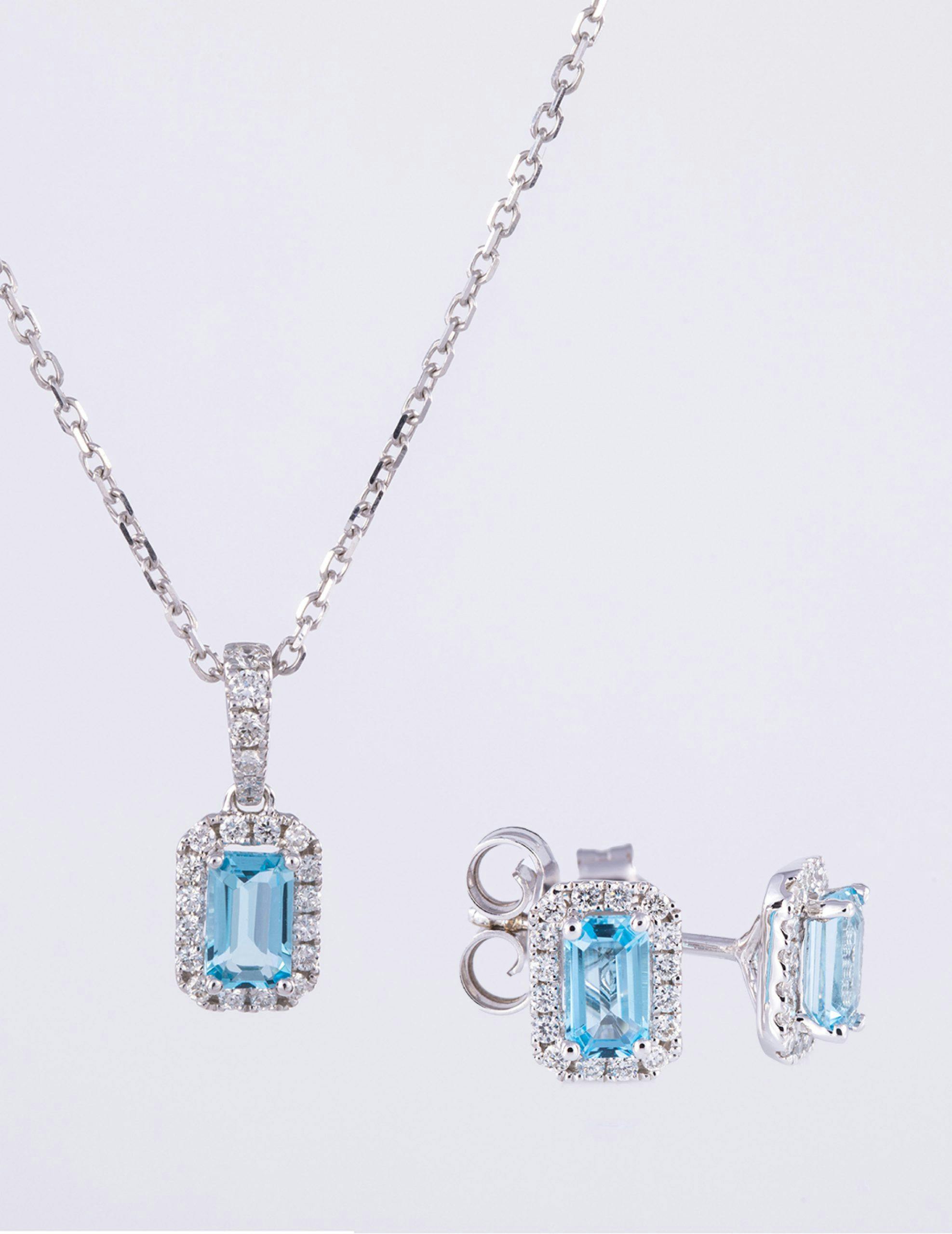 Swiss Blue Topaz and Diamond Necklace and Earrings