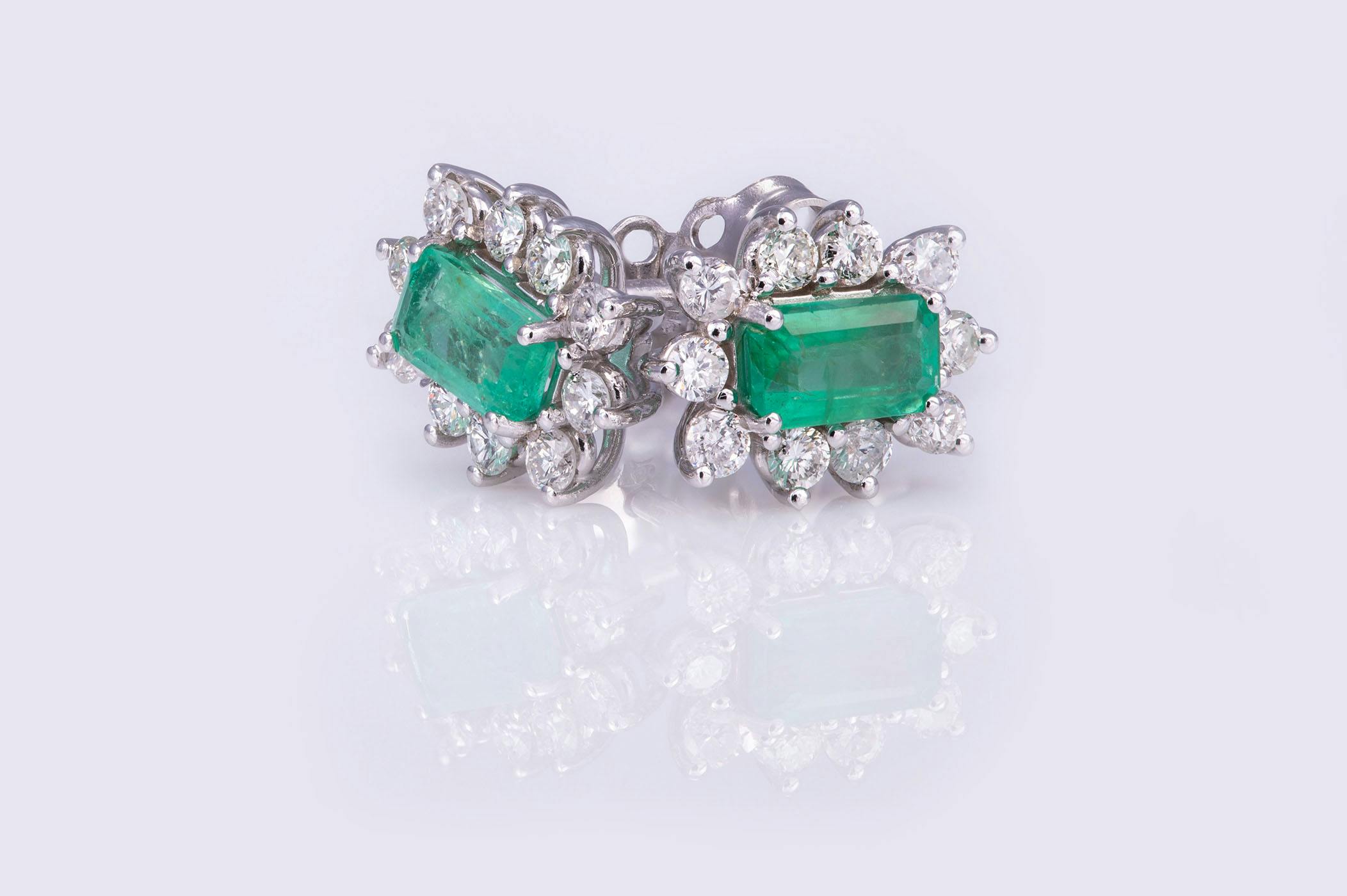Emerald and Diamond Earrings in White Gold